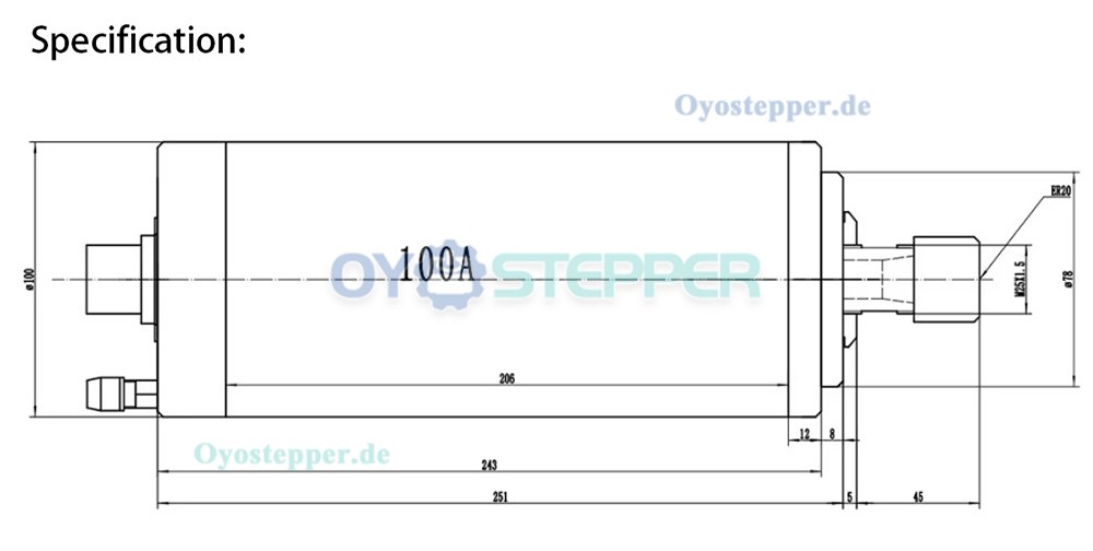 Wassergek&uuml;hlte CNC HF-Spindel 3kW &Oslash;100mm ER20 110V/220V/380V 24000U/min 10,5A